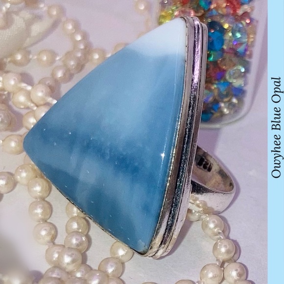 Owyhee Blue Opal Gemstone Handmade Ring - Picture 3 of 4